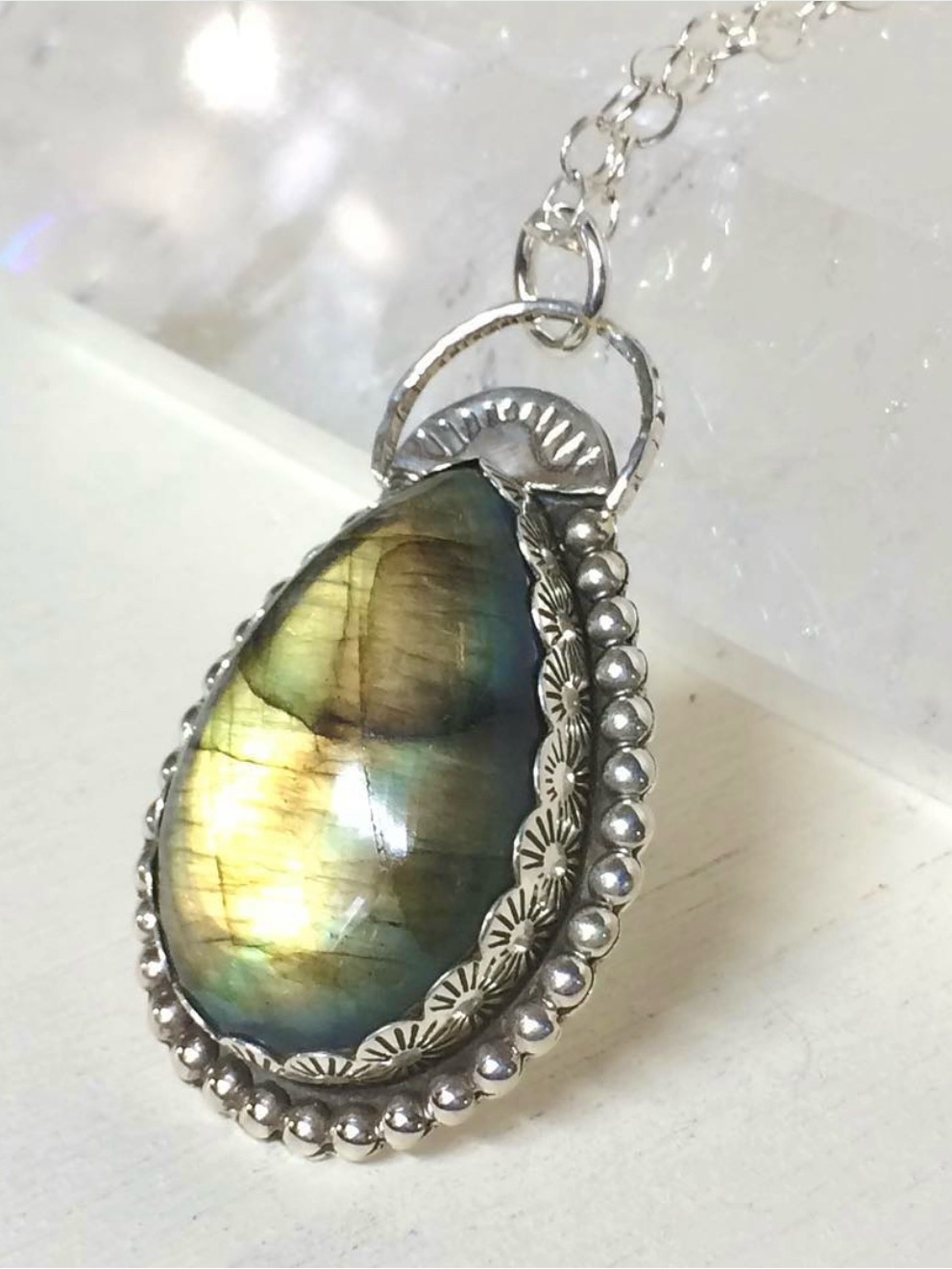 Labradorite Sterling Silver Necklace By Silversmith Earthly Ancestors